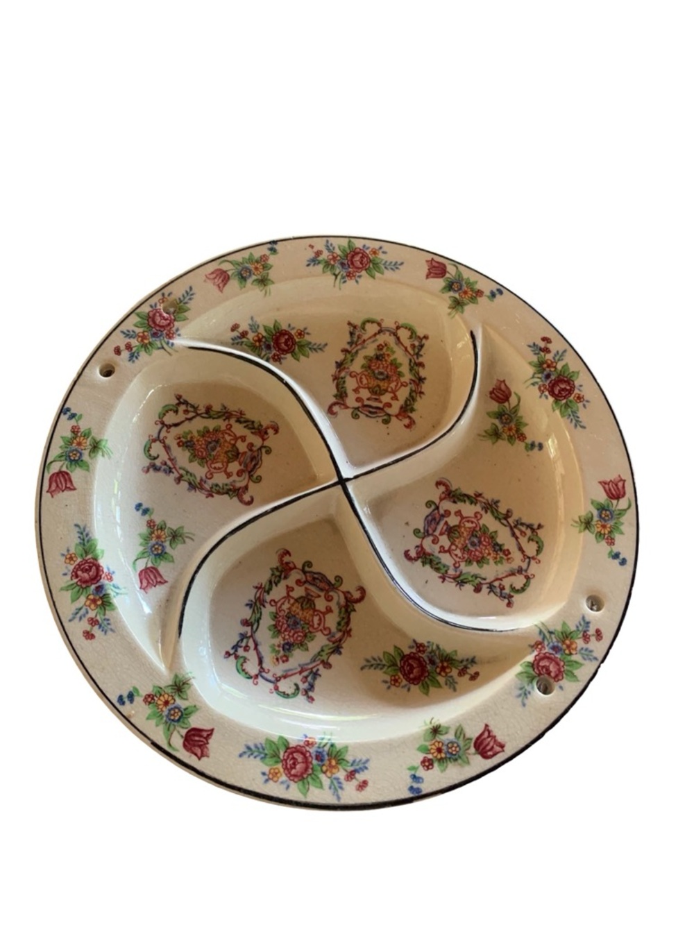 Vintage Takahashi Floral Relish Divided Dish 9”